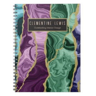 Peacock Watercolour Agate Customisable Notebook