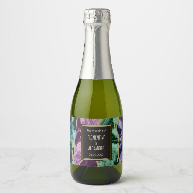 Peacock Watercolour Agate Mini Sparkling Wine Label (Front)