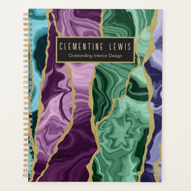 Peacock Watercolour Agate V1 Customizable Planner (Front)