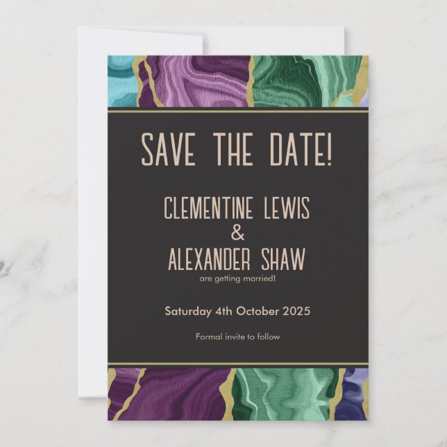 Peacock Watercolour Agate (v1) Save The Date (Front)