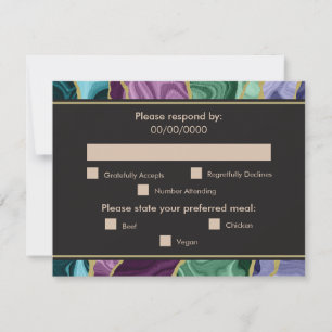 Peacock Watercolour Agate Wedding (Meal Choice) RSVP Card