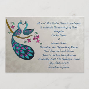 Peacock Wedding Announcement, silver Invitation