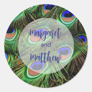 Peacock Wedding Classic Round Sticker