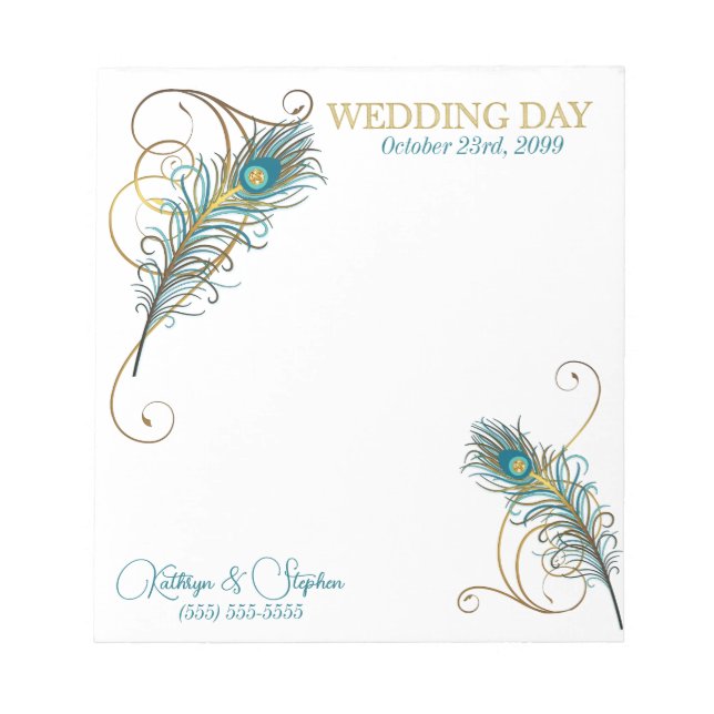 Peacock Wedding Custom Notes for Wedding Planner (Front)