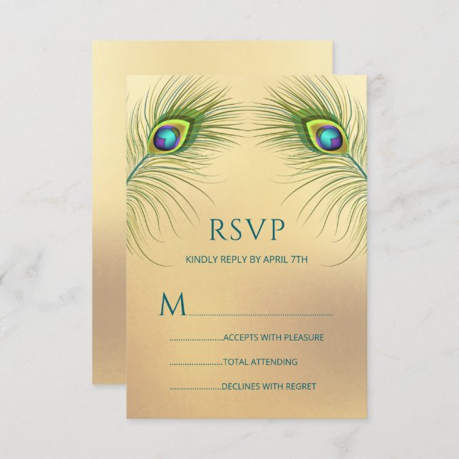 Peacock Wedding Elegant Floral RSVP Card (Front/Back)