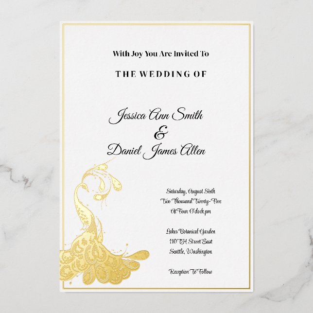 Peacock Wedding Foil Invitation (Front)
