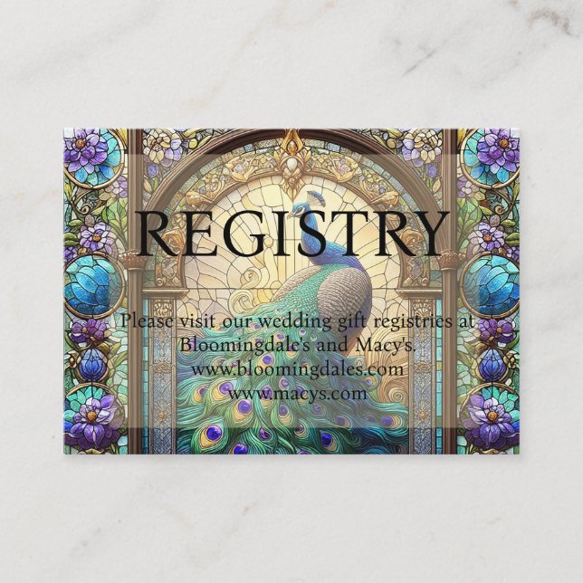 Peacock Wedding Gift Registry Enclosure Cards (Front)