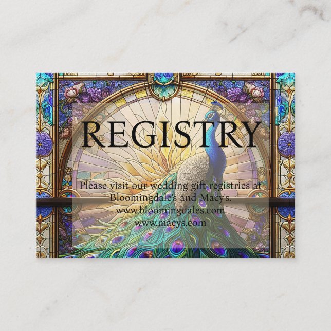Peacock Wedding Gift Registry Enclosure Cards (Front)