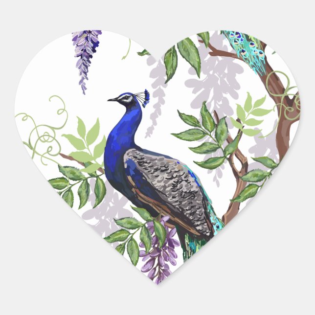 Peacock Wedding Heart Sticker (Front)