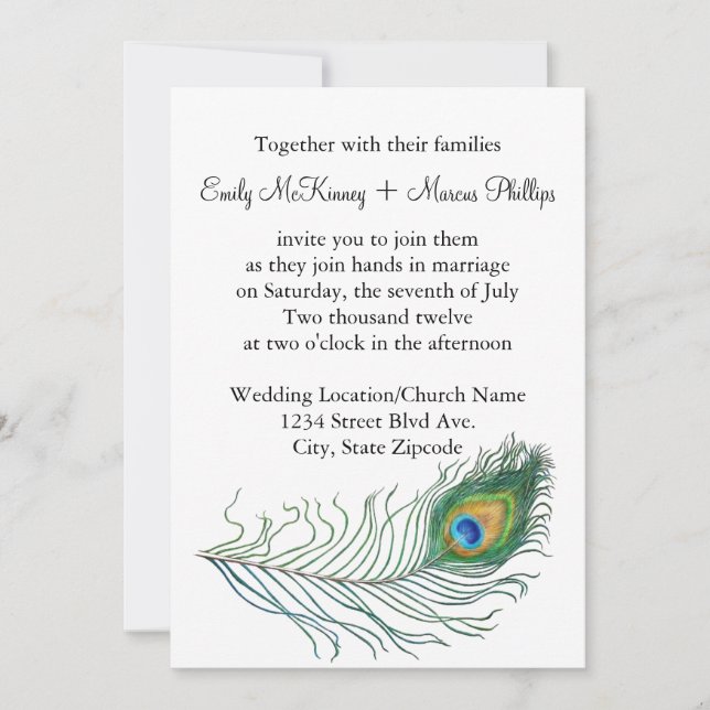 Peacock Wedding Invitation (Front)