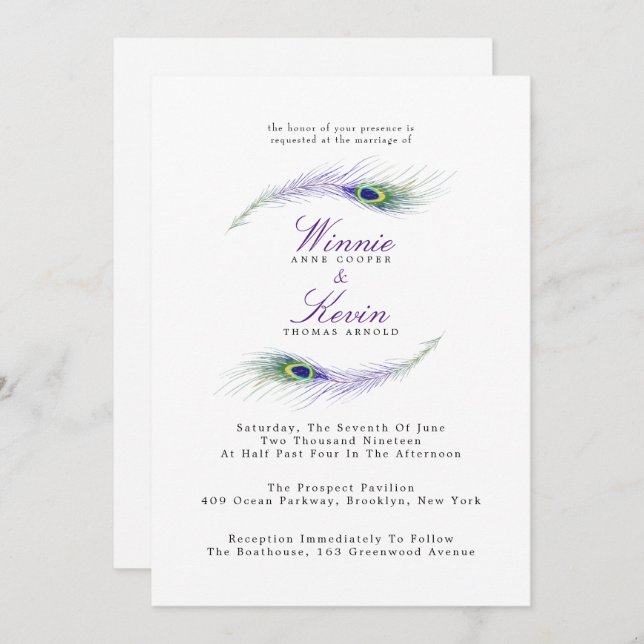 Peacock Wedding Invitation (Front/Back)