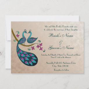 Peacock Wedding invitation, mauve Invitation