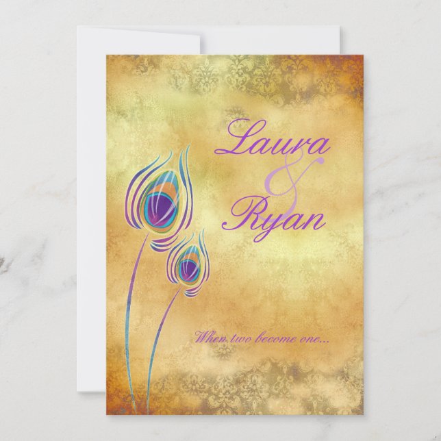 Peacock Wedding Invitation Purple Cream (Front)