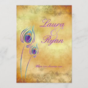 Peacock Wedding Invitation Purple Cream