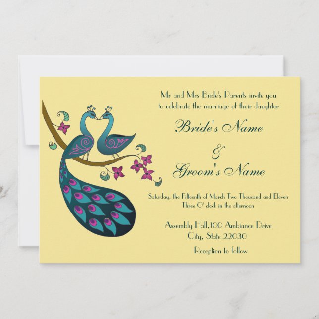 Peacock Wedding invitation, straw Invitation (Front)