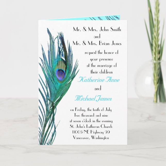 Peacock Wedding Invitation Template (Front)