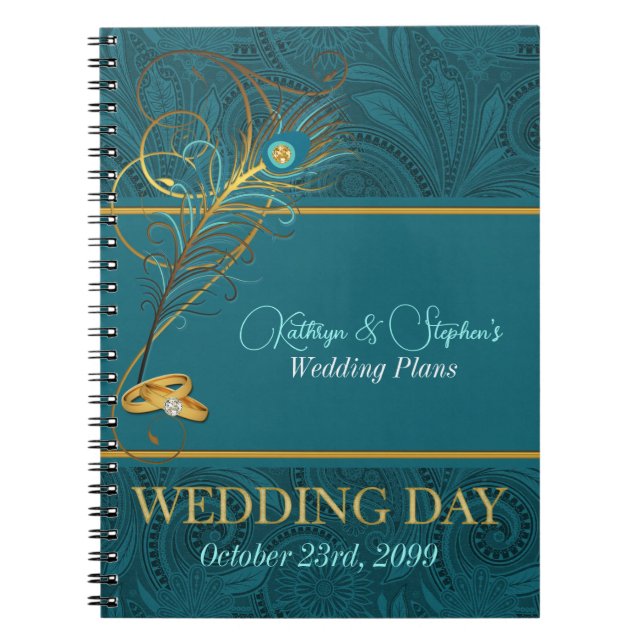 Peacock Wedding Planner for Brides with Name Notebook (Front)
