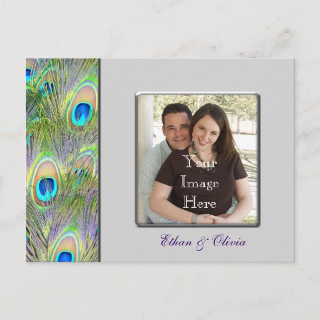 Peacock Wedding Save The Date Announcement Postcard (Front)