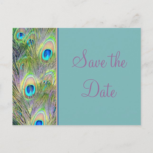 Peacock Wedding Save The Date Announcement Postcard (Front)