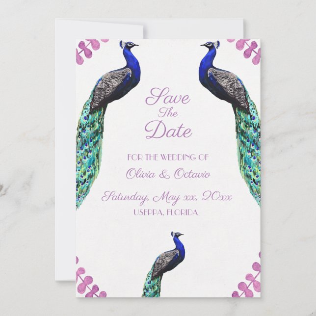 Peacock Wedding Save The Date Thank You Card (Front)