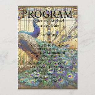 Peacock Wedding Stained Glass Program Card