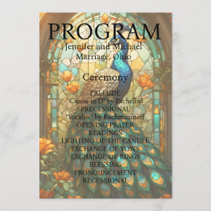 Peacock Wedding Stained Glass Program Card