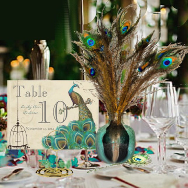 Peacock Wedding Table Number Postcard (Creator Uploaded)
