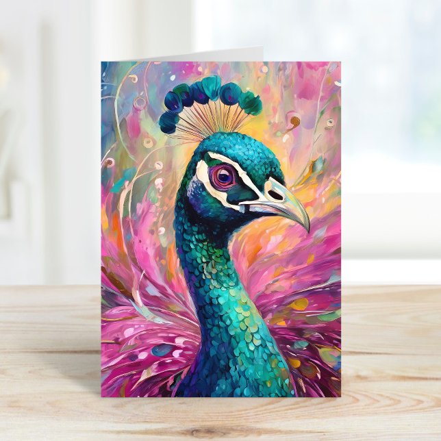 Peacock Whimsical Modern Impressionist Art Card (Creator Uploaded)