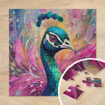 Peacock Whimsical Modern Impressionist Art Jigsaw Puzzle<br><div class="desc">A whimsical modern impressionist painting of a peacock. The art is brought to life with bright, vibrant colours including teal, pink, and hints of gold. The peacock’s majestic feathers are expressed through abstract swirling brushstrokes, creating a sense of movement and fantasy. This dynamic piece blends bold colour choices with a...</div>