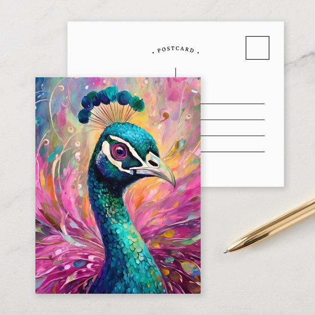 Peacock Whimsical Modern Impressionist Art Postcard (Creator Uploaded)