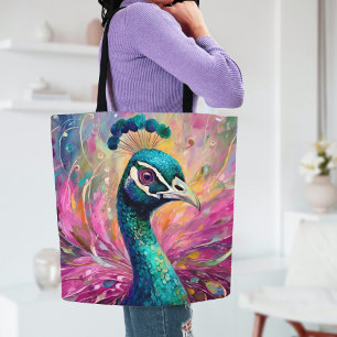 Peacock Whimsical Modern Impressionist Art Tote Bag
