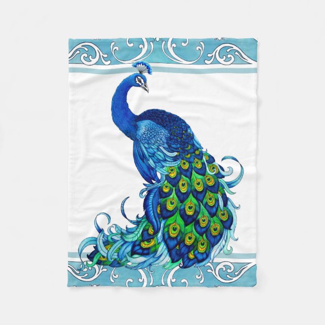 Peacock with blue border Blanket (Front)