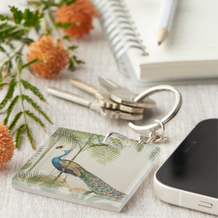 Peacock with butterflies key ring
