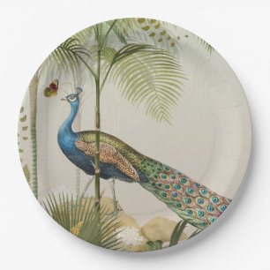 Peacock with butterflies paper plate