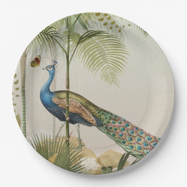 Peacock with butterflies paper plate (Front)