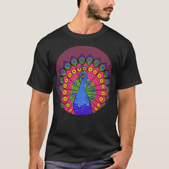 PEACOCK WITH DONUT PATTERN IN space theme birthday T-Shirt (Front)