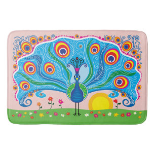 Peacock with Flowers Bath Mat