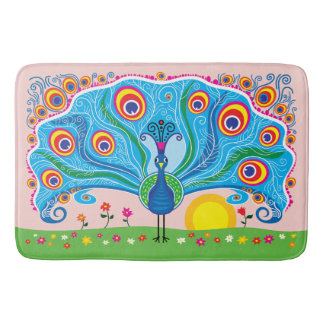 Peacock with Flowers Bath Mat