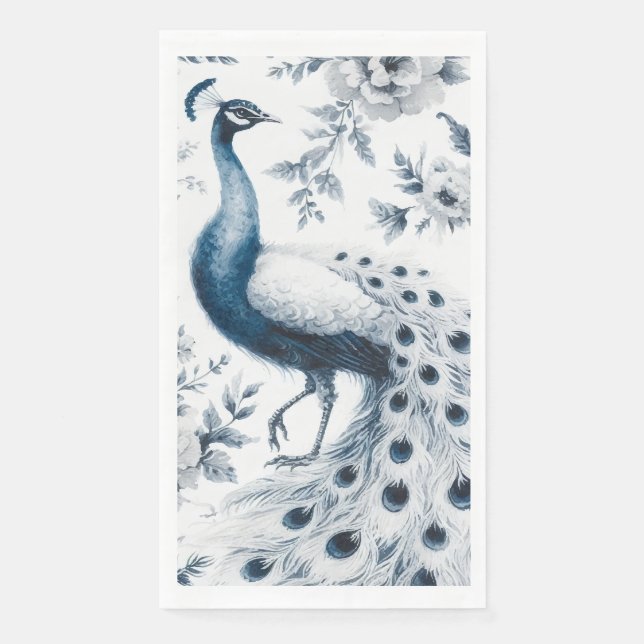 Peacock with flowers blue napkin (Front)