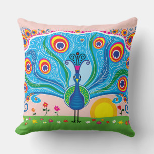 Peacock with Flowers Cushion