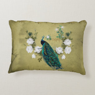 Peacock with flowers decorative cushion