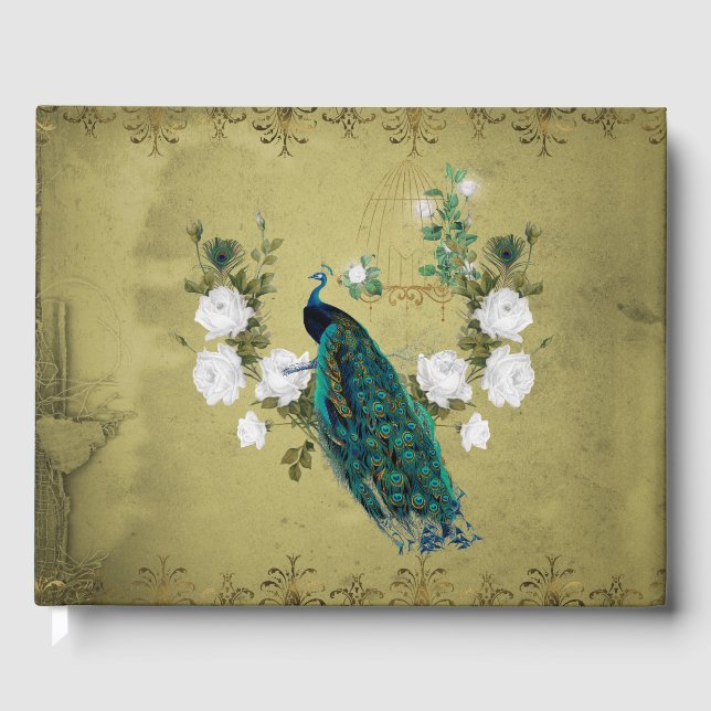 Peacock with flowers guest book (Front)