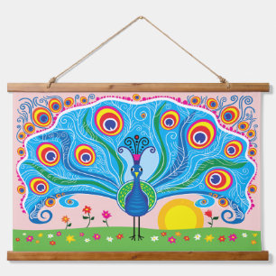 Peacock with Flowers Hanging Tapestry