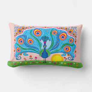 Peacock with Flowers Lumbar Cushion