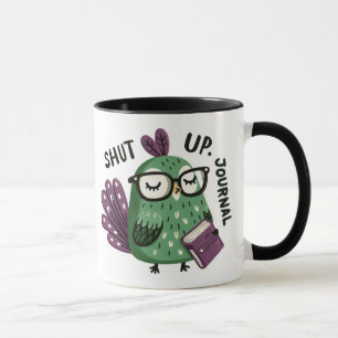 Peacock with Glasses - "Shut Up, Journal" Funny  Mug