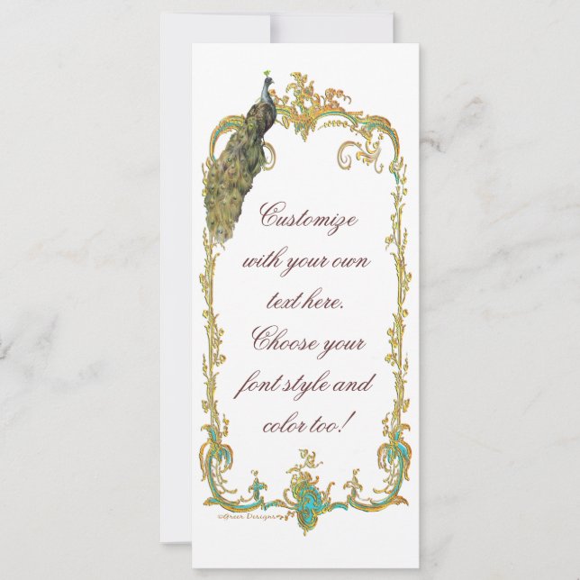 Peacock with Gold Baroque Frame Invitation Card (Front)
