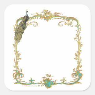 Peacock with Gold Frame "Save the Date" Sticker