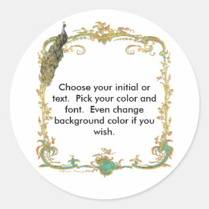 Peacock with Gold Frame "Save the Date" Sticker