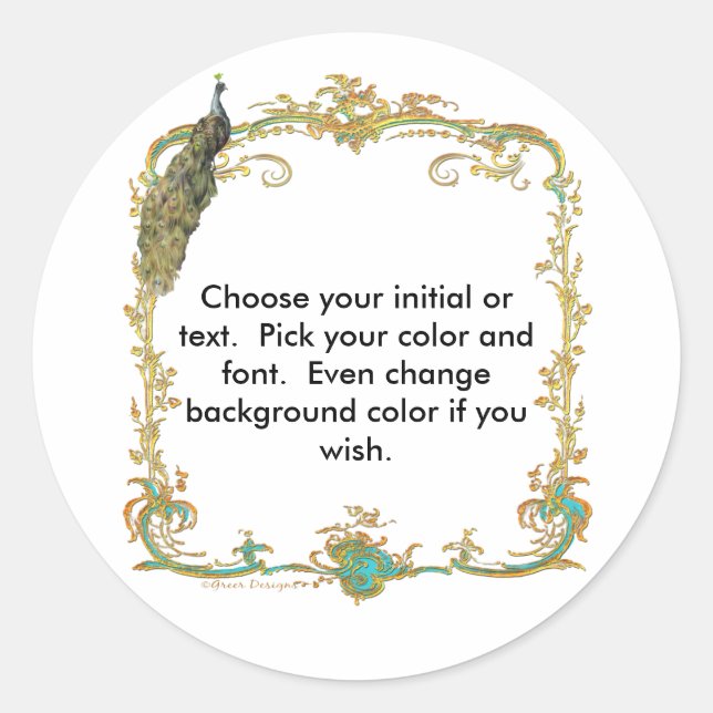 Peacock with Gold Frame "Save the Date" Sticker (Front)