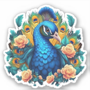 Peacock With Peach Roses